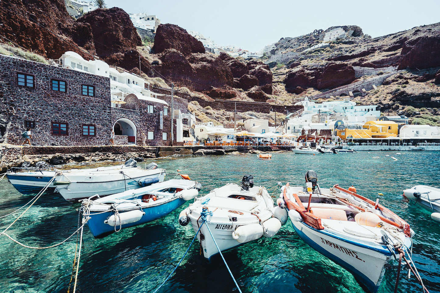 amoudi fish tavern. Relaxed seaside restaurant with a terrace plating classic local fare, seafood & desserts, plus wine.